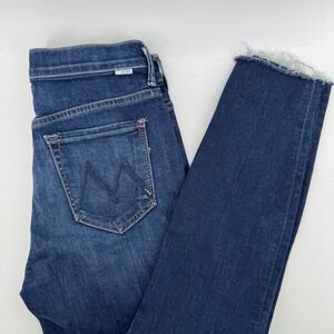 Mother The Stunner Ankle Fray Jeans Women's 27 Teaming Up Blue Denim Button Fly